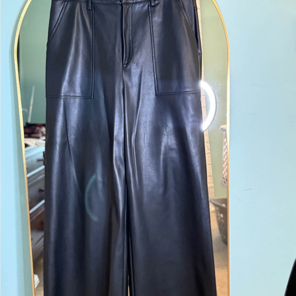 Black Wide Leg Vegan Leather or Pleather Pants